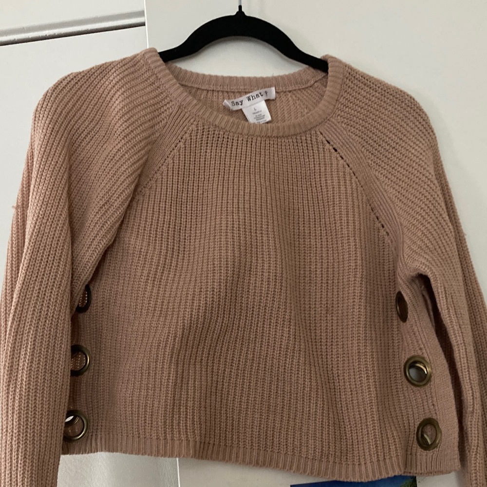Say What? Women's Beige Sweater with Button Accents